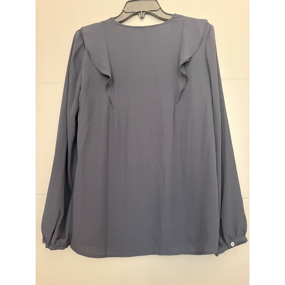 Banana Republic Navy Blue Ruffle V Neck Long Sleeve Blouse Women's Size Small‎ - Picture 2 of 5